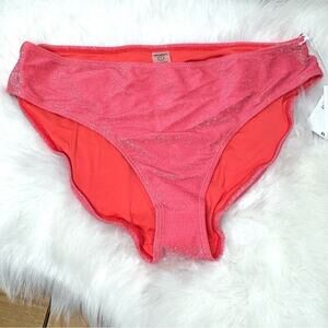 NWT 5 (2XL) Good American Fiery Coral Sparkle Low Rise Bikini Bottoms Briefs